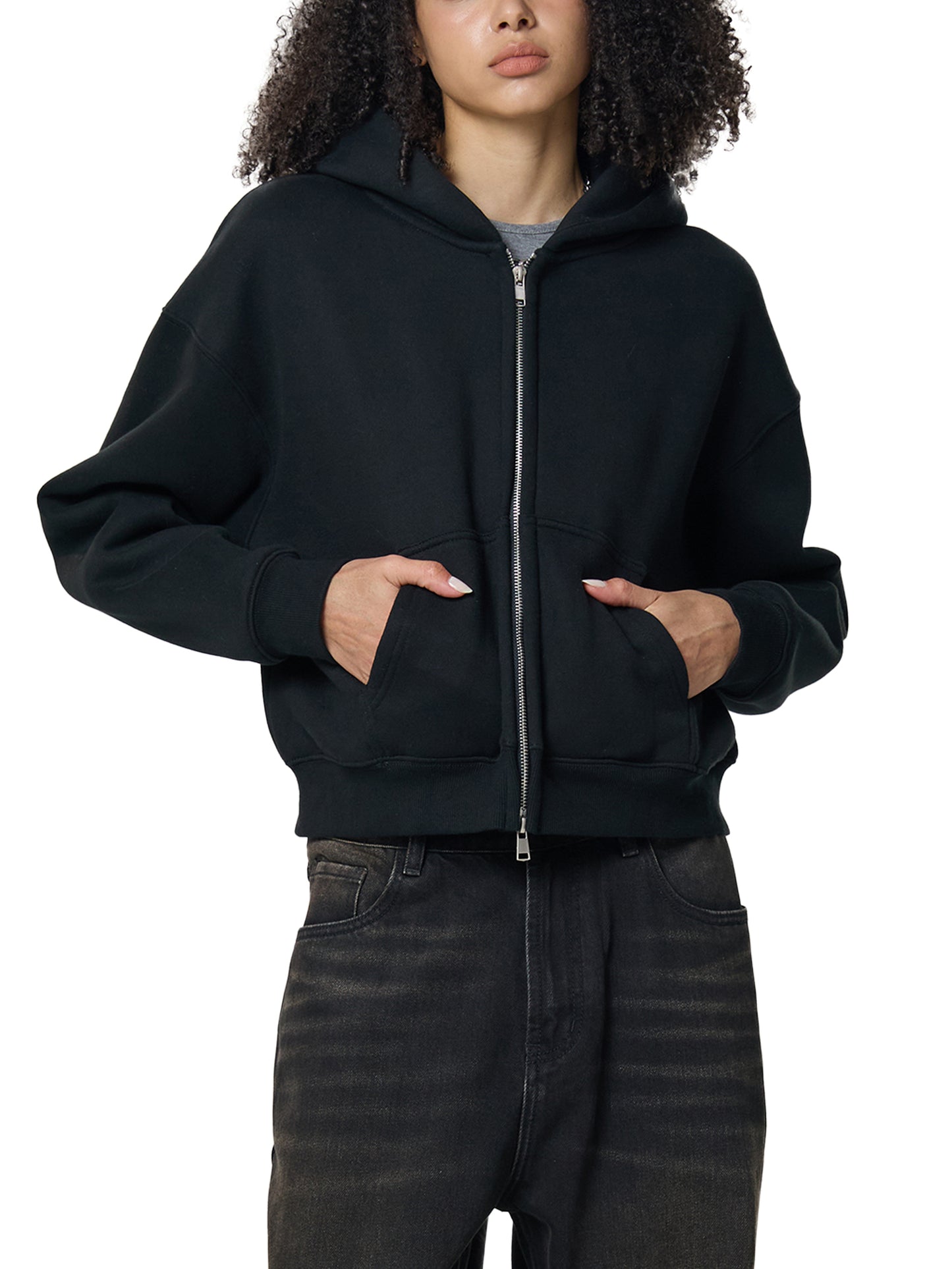 The Dopamine Hanok Fleeced Zip-Up Cropped Hoodie